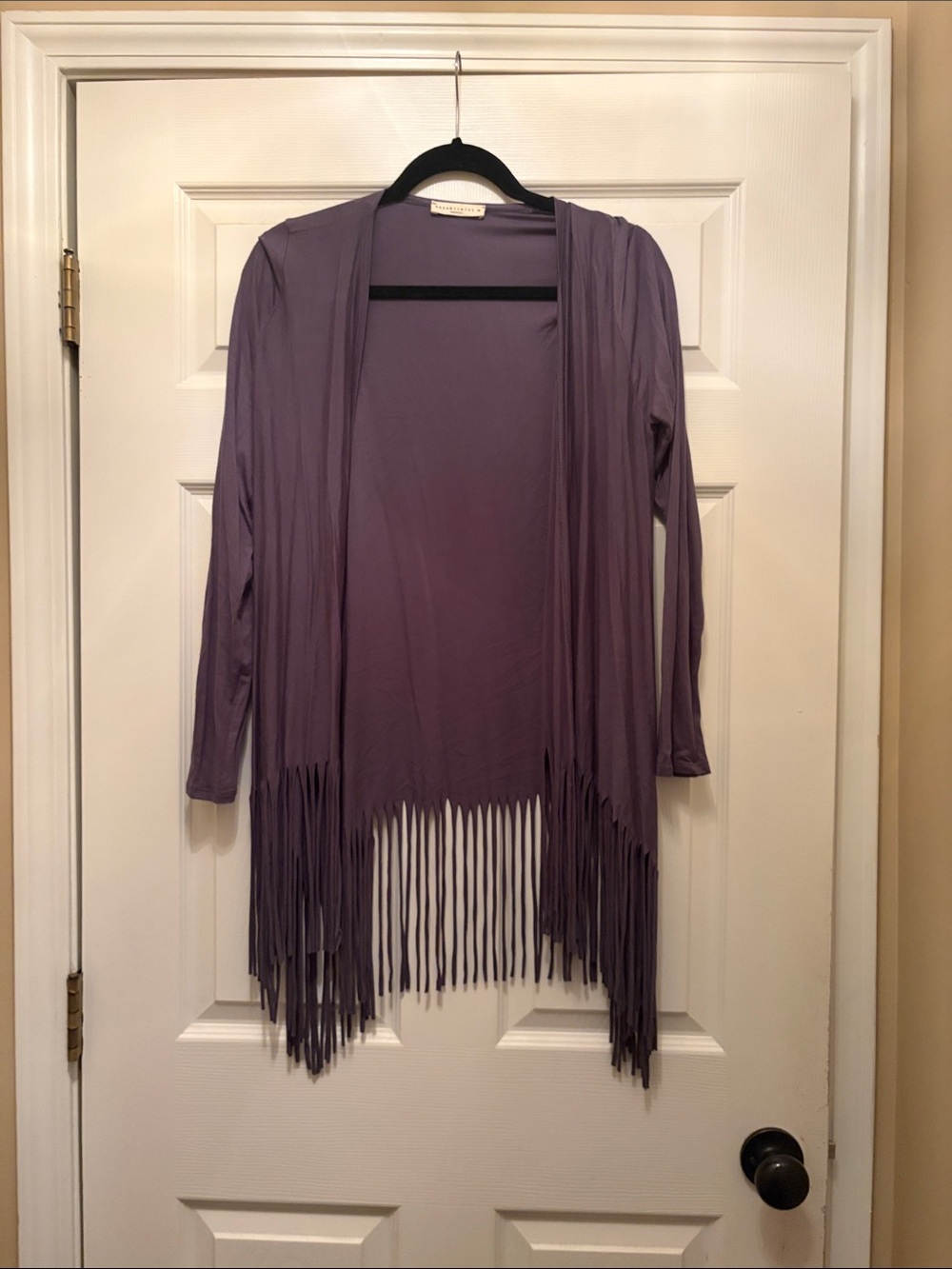 Open-Front Fringe Cardigan in gray